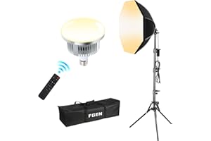 FGen Oktagonale Softbox Fotostudio Set,1x50cm Soft Box Kabellänge 300cm mit 60W 3000-6500K LED Lampen,150cm Verstellbarer Lichtständer für Studiofotografie,Videoaufnahmen und Live Gaming