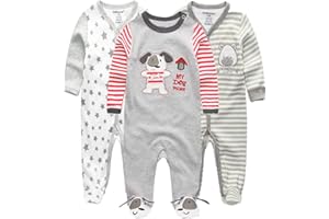 Kiddiezoom Grenouillère à manches longues en coton pour bébé garçon, coupe ajustée, recouvre les pieds