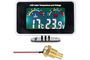 ERYUE Meter Thermometer,Pantalla LCD para coche Medidor de temperatura del agua Termómetro Voltímetro Medidor 2in1 Medidor de temperatura y voltaje 1/8 Sensor de rosca de 10 mm,Meter Thermometer