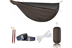 Onewind 11ft Camping Hammock with Mosquito Net and Adjustable Ridgeline, Lightweight Portable Double Hammock with Tree Straps and Bug Net, Ideal for Camping, Hiking, Backpacking, Coyote Brown