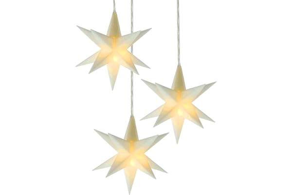 Spetebo LED-julstjärna, 3D, varm vit, 12 cm, set om 3 med timer – vit – dekorativ lysande stjärna, batteridriven för inomhus – stjärnlampa, fönsterdekoration, jul, adventsvinter, dekoration, belysning