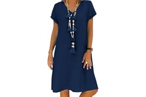 TINCINI Sommerkleid Damen Leinen Kleider Casual V-Ausschnitt Midikleid Kurzarm A-Linie Kleid Strandkleid Ohne Zubehör