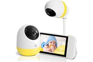 Ellie Babyphone mit Kamera ohne WLAN,2K UHD 5-Zoll-IPS-Display, 6000mAh-Akku,Baby Monitor mit Ferngesteuerter Pan-Tilt 5X Zoom,2-Wege-Audio,Nachtsicht,virtueller Zaun