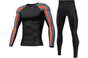 SKYSPER Homme Ensemble de sous-Vêtement Thermique de Sport Séchage Rapide Respirant Maillot de Corps Manches Longues + Pantalon Vêtements de Sports pour Ski Running Randonnée Cyclisme Moto