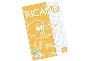 Pigna, Paquet de 40 feuilles perforées à 4 trous, A4, 21x29,7, feuilles perforées sans renfort, 0Q, quadrillées 5 mm avec marge