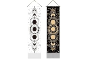 AHANDMAKER Paquete de 2 tapices de fases lunares, eclipse lunar, ciclo de la luna, tapiz vintage con borlas, para colgar en la pared, dormitorio, sala de estar, hogar, 13 x 51 pulgadas
