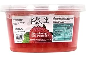 Wild Monk Strawberry Popping Boba for All Your Drinks - Ideal for Bubble Tea, Dessert toppings, and Cocktails - 100% Vegan Fruit Pearls - Gluten-Free, Lactose-Free - 450g.