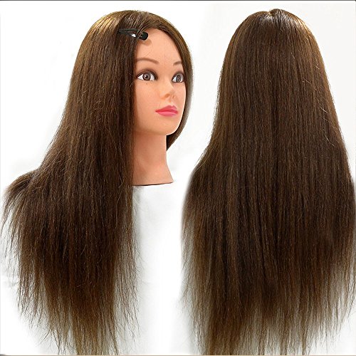 Neverland Professional 22" 100% Real Human Hair Hairdressing Equipment Styling Head Doll Mannequin Training Head Tools Braiding Cutting Student Practice Model with Clamp