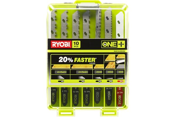 Ryobi sticksågsblad set 10 delar RAK10JSBWM (sågblad set för trä, plast och metall, för Ryobi sticksåg, universell hållning) 5132002811
