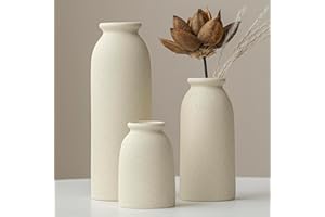 VIVIDFLOW Lot de 3 petits pots en céramique pour décoration de maison et centres de table de style rustique de ferme, mini décoratifs (beige)