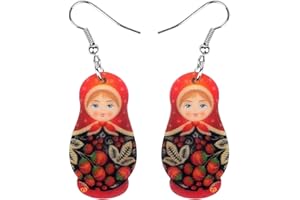 NEWEI Acrylic Art Russian Doll Earrings Dangle Drop Hook Unique Colorful Printing Jewelry For Women Kid Girl Charm