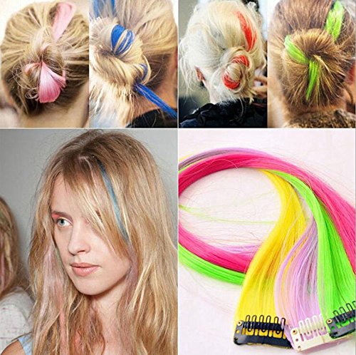 Haarverlängerungen, Perücken für Frauen, Clip-In-Extensions für komplette Haarverlängerung, 24Pcs/Set hitzebeständig Hair Piece Multi-Farben-Partei-Highlight auf dem Clip in Hair Fashion Beauty Salon Versorgung gerade (24 Colors) - 4