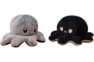 KUNSTIFY Pulpo de peluche de pulpo para niñas, para mujeres, niños y que quieren expresar su estado de ánimo, regalo para novia (gris/negro)