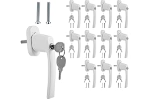 Randaco Lot de 12 poignées de fenêtre verrouillables en aluminium - Blanc - Qualité supérieure - Sécurité enfant - Avec clé et serrure - Longueur de la tige : 35 mm