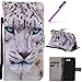 Produktbild EMAXELERS Galaxy J7 Prime Hülle Retro Elegant Bunte Blumen Schmetterling Anime PU Leder Ledercase Flip Schutzhülle für Samsung Galaxy J7 2017,White Tiger with Blue Eyes
