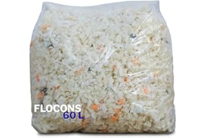OLYMPE LITERIE Flocons de Mousse Haute Densité 60L – Garnissage & Rembourrage pour Coussins, Poufs, Canapés, Peluches – Fibre Confortable et Résistante