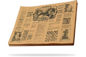 Hostelnovo Carta antigrasso per avvolgere alimenti - Confezione da 100 pezzi - 30 x 20 cm - Carta di giornale Kraft marrone - Design unico delle leggende di scacchi - Ideale per patate fritte