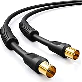 deleyCON 0.5m TV Antenna Cable (IEC Connector to IEC Coupler) Coaxial HDTV Quad Shielding 2x Ferrite Core Filter Current DVB-