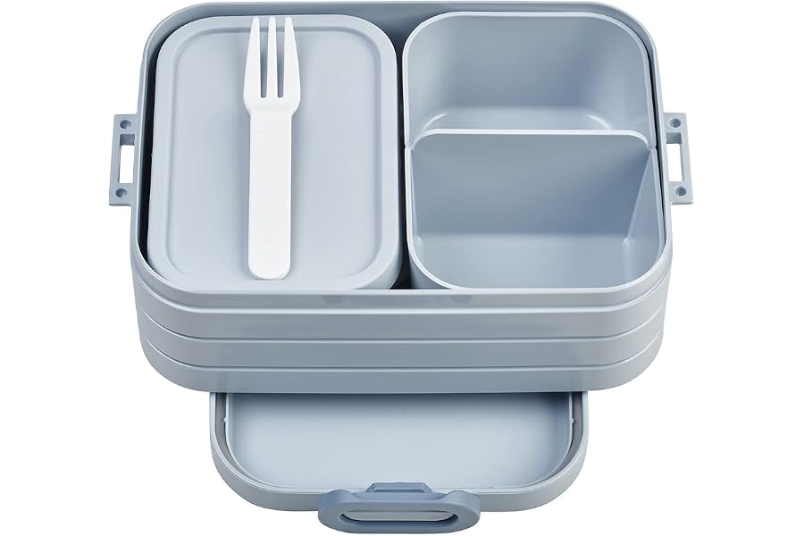 Mepal - Bento Brotdose Midi TAB - Brotdose mit Bento Box - Für 2 Sandwiches oder 4 Brotscheiben - Lunchbox für kleine Snacks & Reste - Brotdose Erwachsene Essenbox mit Fächern - 900 ml - Nordic blue