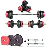 Ecgspor 22 KG Multifonksiyonel Kırmızı Siyah Halter Seti ve Dambıl Seti