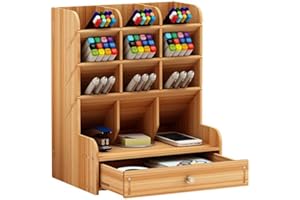Hggzeg Organizer da scrivania in legno multifunzionale per cassetti, cancelleria, scrivania, portapenne per casa, ufficio e scuola Legno di ciliegio