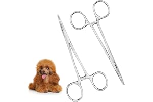 GUDQVOZIHG 2 Pezzi Pinzette in Acciaio Inox, Pinza Emostatica, Testa Diritta Pinza & Curvo Pinza, Strumenti Veterinari, Adatto per La Pesca, Spennare Animali Domestici, Afferrare Batuffoli di Cotone