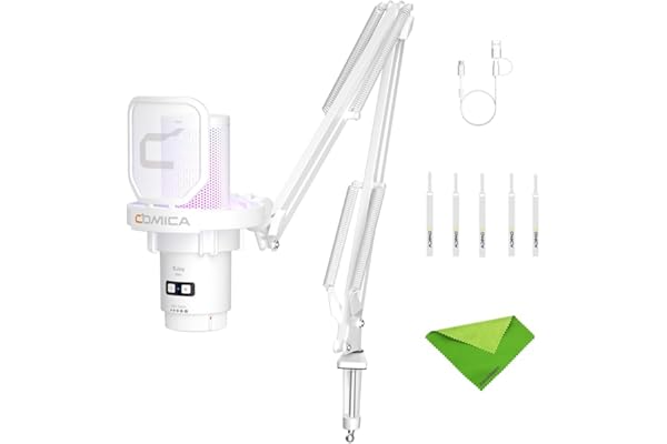 COMICA EJoy Uni (A) - Microphone USB Blanc pour Ordinateur et Smartphone, Micro de Jeu à condensateur cardioïde RVB 48 kHz/24 Bits pour podcasting, Streaming, Enregistrement, avec Bras de Support