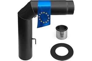 Raik Rauchrohr Ofenrohr Set 150 mm schwarz 90 Grad Bogen dreiteilig mit Zugregulierung und Reinigungsöffnung inkl. Doppelwandfutter und Wandrosette 2 mm Stahl Senotherm Lackierung bis 600 Grad