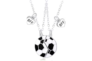 Hifot 2 naszyjnik przyjaźni dla 2 dziewczyn, najlepszy przyjaciel, piłka nożna, naszyjnik Bff na 2 srebrny łańcuszek, okrągły naszyjnik z wisiorkiem dla siostry przyjaciela, prezent dla młodej