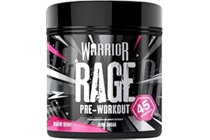 ‎WARRIOR Warrior Rage Pre-Workout Pulver 392 g (Mächtige Beere) – Energy-Drink Booster mit Kreatin, Beta-Alanin, Koffein & Vitamin C – muskelaturaufbau, Energie, Fokus & Pump – 45 Portionen