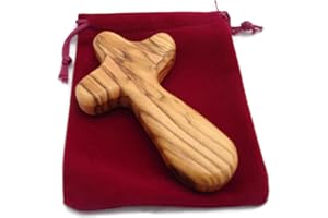 HolyRoses Olive Wood Holding/Comfort Hand Cross for a Child with Velveteen Bag - Christian Cross Made in Bethlehem Fits Comfortably in Child's Hand - With Explanation Card and Psalm 23 (1)
