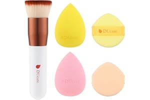 DUcare 4Pcs & 1Pc Makeup Sponges Foundation Brushes Ideal For Flawless Makeup, Non-latex Makeup Blender Beauty Powder Puffs Kabuki Flat Top Face Brush