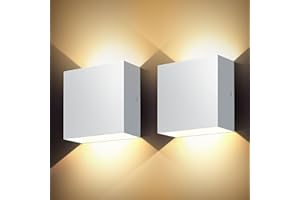 ‎KIOOOKI kioooki Indoor Wall Light with Power Connection, LED Wall Lamp Indoor, Warm White LED Wall Lighting, Modern Wall Lights, Wall Lighting, Bathroom Lamp for Bedroom, Living Room, Staircase, White, 12 W