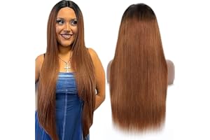 Weeybay Pelucas Mujer Pelo Cabello Humano Natural Bone Straight Human Hair Wig Glueless 4x4 Lace Closure Wig 1B/30 Ombre Brown Color Unprocessed Hair Cabello Humano 24 Inch
