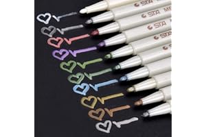 WILLINGOOD Willilngood Marqueurs Métalliques Feutres 10 Couleurs Métalliques Ecrire sur Toute la Surface ,DIY Album, Scrapbooking, Travailler pour la Carte1