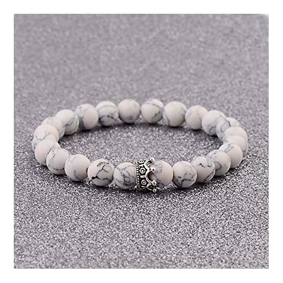 Pulsera Rey y Reina Corona Cuentas de piedra natural para parejas, Pulseras elásticas de piedras preciosas de CZ Coronas… - Imagen 4