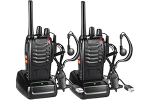 JUAUO Walkie Talkies PMR446 Set Radio Professionale, 16 Canali Ricaricabili Walky Talky Set Portatile con Auricolare e Stazione di Ricarica USB per Sport All'Aperto, Cantiere (1 Paio, Nero)