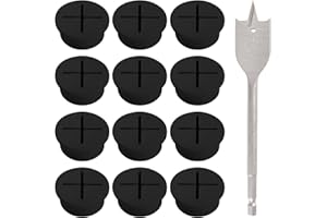 Lyeteung 12 Sztuk 25mm Przelotka do Kabla, Elastyczne Silikonowe Przelotki Gumowe, Osłona Otworu na Kabel, z Wiertłem, do Biurka Komputerowego, Biura, Akcesoriów Domowych, Czarny