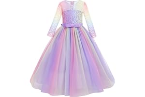 IBTOM CASTLE Vestito da ragazza con fiori, da principessa, da festa, per bambini, da cerimonia, da matrimonio, da festa, da damigella d'onore, in pizzo, in tulle, elegante, lungo, da sera, da comunicazione, taglie