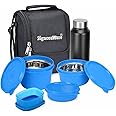 Signora Ware Monarch Stainless Steel Lunch Box | Easy to Carry | Microwave Safe | Leakproof | Great for Office Executives | Best for Picnic and Outings (500Ml+350Ml+200Ml+100Ml+750Ml | Setof5 | Blue)