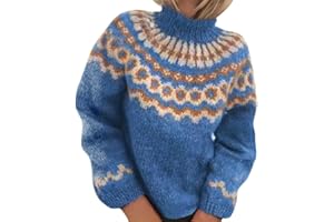 ticticlily Pull Femme Pull Col Roulé Chic et Élégant Chandail Motif Jacquard Tricoté Pullover Automne Hiver Basique Décontracté Ample Haut