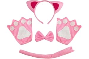 TSHAOUN 4-częściowy zestaw do przebrania kota, dla dziewczynki, kota, cosplay, z kotem, uszami, ogonem, pazurem, do przebrania na Halloween, odgrywanie ról zwierząt