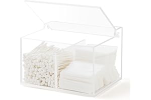 WORHE Acrylic Qtip Holder Dispenser with Lidlid 2 In1 Sections, Used for Bathroom Organizer, Cotton Swab and, Container Storage Box, Makeup Case Stick Stand Storagebox DP004