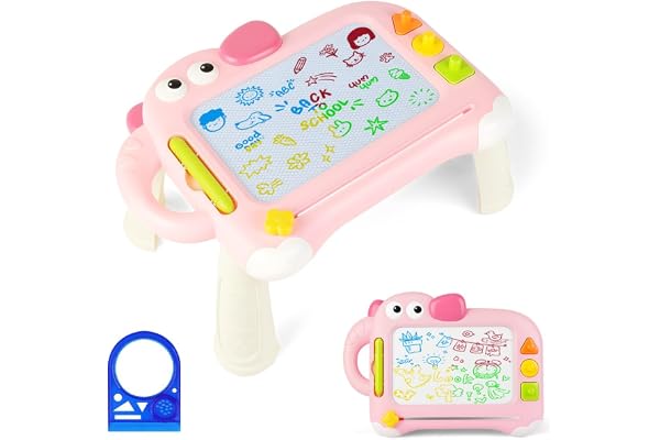 OFFCUP Ardoise Magique Enfant, Jouet Bebe 1-5 Ans Planche à Dessin Magnétique à 4 Couleurs avec Stylo et 3 Tampons, Tableau Magnétique Effaçable Jouet Éducatif pour Filles Garçons, Éléphant Rose