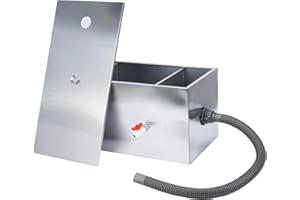 ybaymy Commercial Grease Trap Interceptor 54L Stainless Steel Grease Trap Under Sink Waste Fat Oil Water Separator Filter with Top Inlet for Restaurant Kitchen 45mm Inlet 50mm Outlet 60 x 30 x 30cm