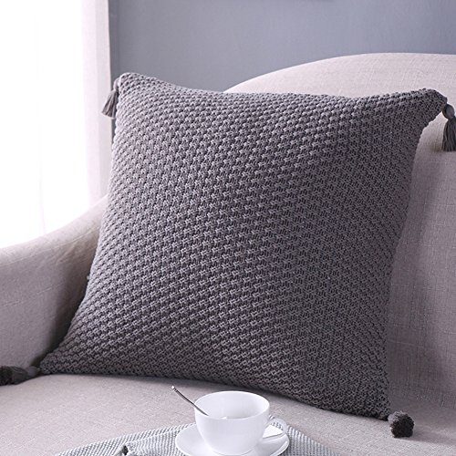 mixinni® Haus Dekor Kissenbezug Baumwolle Gestrickt Zierkissenbezug Dekorative Quadrat Sofa/Bett/Auto/Stuhl Dekokissen Bettkissen Quaste Stil Kissenhülle 45*45cm