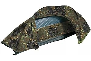 Mil-Tec Recom 1-Person Compact Lightweight Durable Weatherproof Wind & Storm-Resistant Easy-to-Install Tactical Outdoor Hiking Camping Tent with Zipper Entrance & Mosquito Net