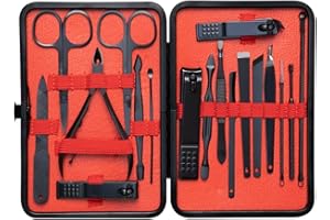 ‎ABA GROUP Aba Group Nagelschere Set 18 Tools - Maniküre Set - für Gesicht, Füße, Hände - Pediküre Set – Kosmetikzubehör - Nagelschere Set - Nägel Selber Machen – Nail Set im Etui Schwarz und Rot