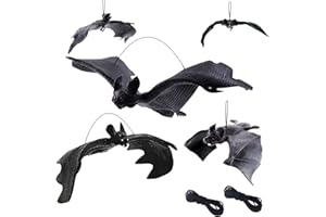 ROSAUI 5x Halloween Bats Decorations - Spooky Outdoor Hanging Halloween Decorations - Realistic Texture, Red Eyes, and Fangs - Perfect for Haunted Atmosphere Halloween Party Decorations