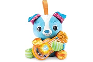 VTech - Tango, P'tit Musician Dog, Pluszowy szczeniak dziecka z interaktywną gitarą, budzenie muzyczne, zabawka do wózka, fotelik samochodowy i park dla niemowląt, prezent dla dzieci od 3 miesięcy -